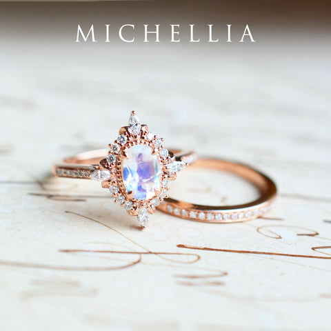 [Alessandra] Art Deco Oval Cut Ring in Moonstone Women's Ring michelliafinejewelry   