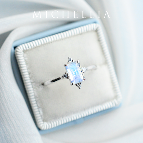 [Justine] Mid Century Emerald Cut Ring in Moonstone Women's Ring michelliafinejewelry   