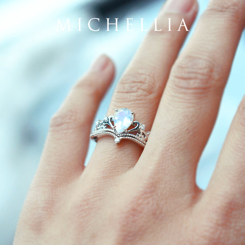 [Veronica] Vintage Crown Pear Enagement Ring in Moonstone Women's Ring michelliafinejewelry   
