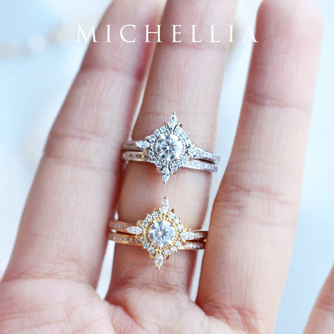 [Astrid] Art Deco Petite Engagement Ring in Diamond / Moissanite Women's Ring michelliafinejewelry   