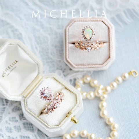 [Angelique] Venetian Crown Engagement Ring in Morganite Women's Ring michelliafinejewelry