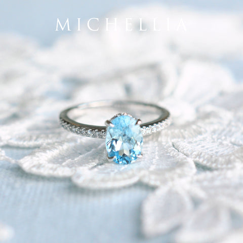 [Elaine] Modern Classic Oval Solitaire Ring in Aquamarine Women's Ring michelliafinejewelry   