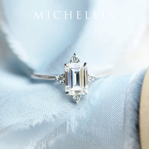 [Justine] Mid Century Emerald Cut Engagement Ring in Diamond / Moissanite Women's Ring michelliafinejewelry   