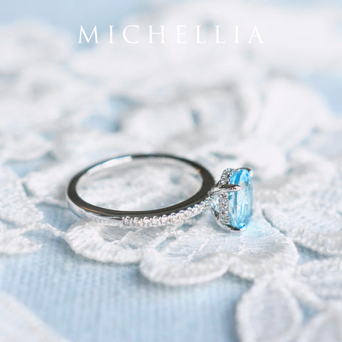 [Elaine] Modern Classic Oval Solitaire Ring in Aquamarine Women's Ring michelliafinejewelry   