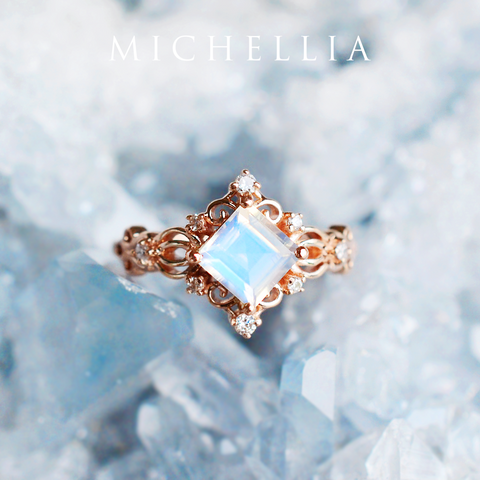 [Elsa] Vintage Square Princess Cut Ring in Moonstone Women's Ring michelliafinejewelry   