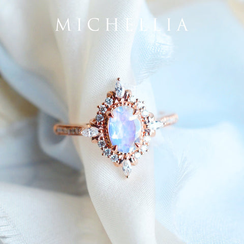[Alessandra] Art Deco Oval Cut Ring in Moonstone Women's Ring michelliafinejewelry   