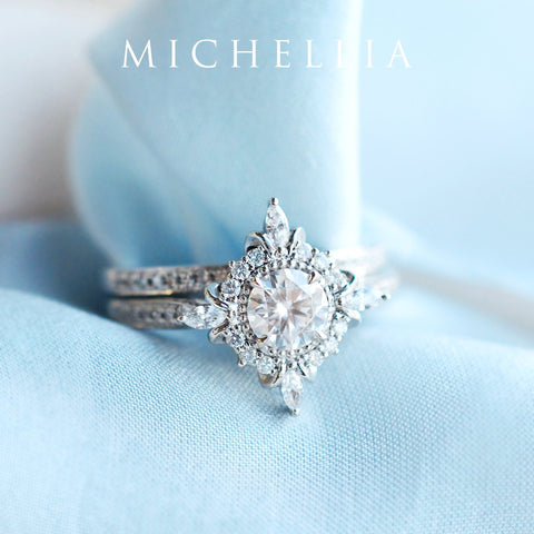 [Astrid] Art Deco Petite Engagement Ring in Diamond / Moissanite Women's Ring michelliafinejewelry   