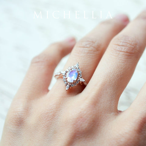 [Alessandra] Art Deco Oval Cut Ring in Moonstone Women's Ring michelliafinejewelry   