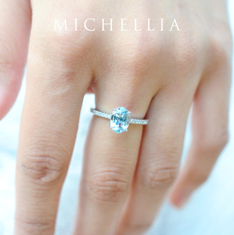 [Elaine] Modern Classic Oval Solitaire Ring in Aquamarine Women's Ring michelliafinejewelry   