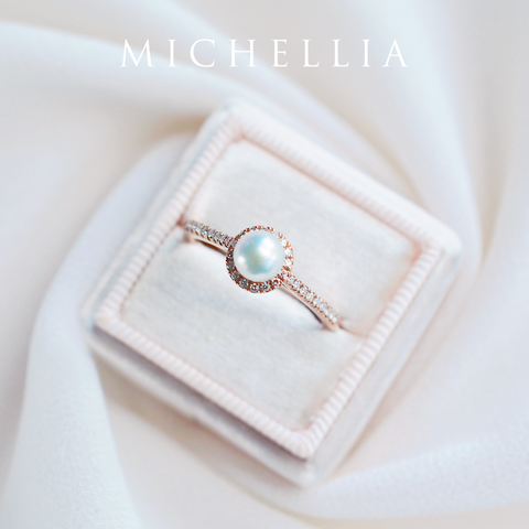 [Nova] Petite Halo Diamond Ring in Akoya Pearl Women's Ring michelliafinejewelry   