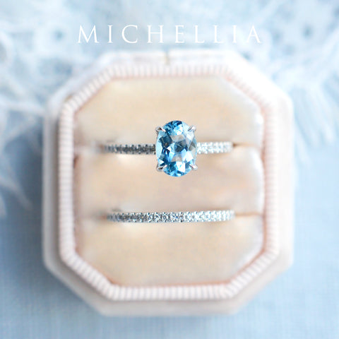 [Elaine] Modern Classic Oval Solitaire Ring in Aquamarine Women's Ring michelliafinejewelry   