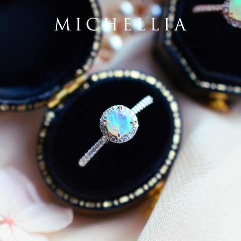 [Nova] Petite Halo Diamond Ring in Opal Women's Ring michelliafinejewelry   