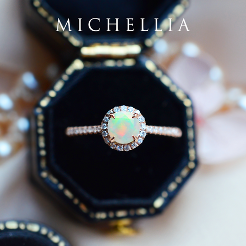 [Nova] Petite Halo Diamond Ring in Opal Women's Ring michelliafinejewelry   