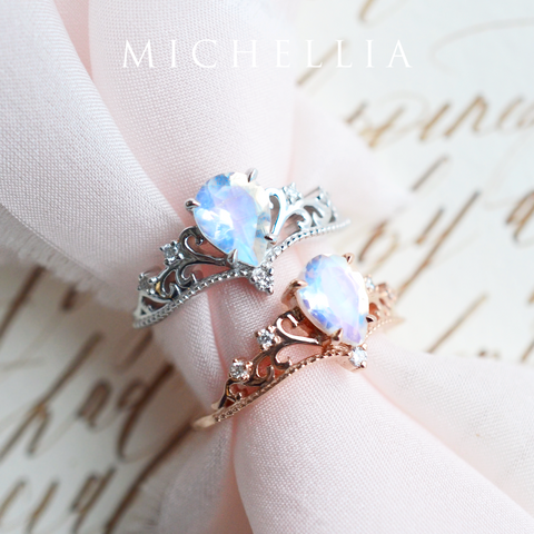 [Veronica] Vintage Crown Pear Enagement Ring in Moonstone Women's Ring michelliafinejewelry   