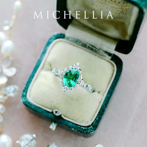 [Anastasia] Victorian Heirloom Oval Cut Ring in Lab Emerald Women's Ring michelliafinejewelry   