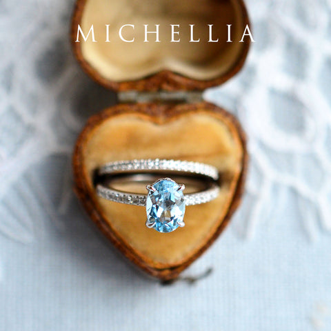 [Elaine] Modern Classic Oval Solitaire Ring in Aquamarine Women's Ring michelliafinejewelry   