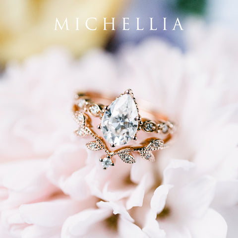 [Emelia] Vintage Classic Crown Pear Cut Engagement Ring in Diamond / Moissanite Women's Ring michelliafinejewelry   