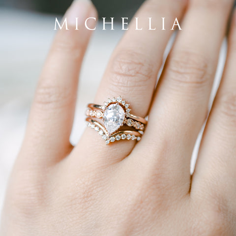 [Emelia] Vintage Classic Crown Pear Cut Engagement Ring in Diamond / Moissanite Women's Ring michelliafinejewelry   
