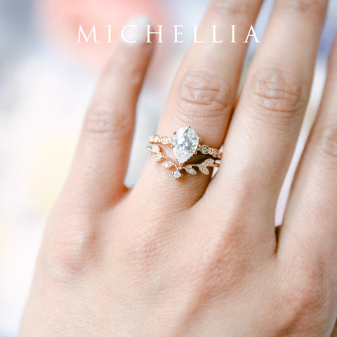 [Emelia] Vintage Classic Crown Pear Cut Engagement Ring in Diamond / Moissanite Women's Ring michelliafinejewelry   