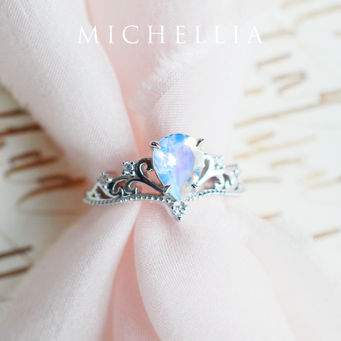 [Veronica] Vintage Crown Pear Enagement Ring in Moonstone Women's Ring michelliafinejewelry   