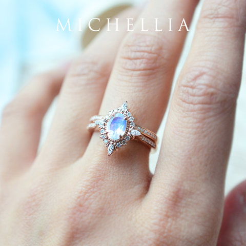 [Alessandra] Art Deco Oval Cut Ring in Moonstone Women's Ring michelliafinejewelry   