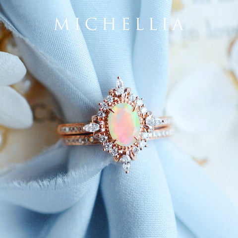 [Alessandra] Art Deco Oval Engagement Ring in Opal Women's Ring michelliafinejewelry   