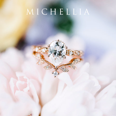 [Emelia] Vintage Classic Crown Pear Cut Engagement Ring in Diamond / Moissanite Women's Ring michelliafinejewelry   