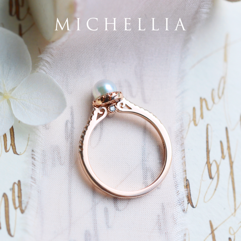 [Nova] Petite Halo Diamond Ring in Akoya Pearl Women's Ring michelliafinejewelry   