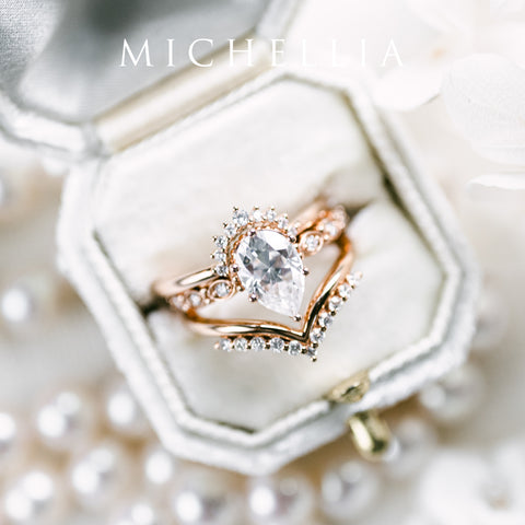 [Emelia] Vintage Classic Crown Pear Cut Engagement Ring in Diamond / Moissanite Women's Ring michelliafinejewelry   