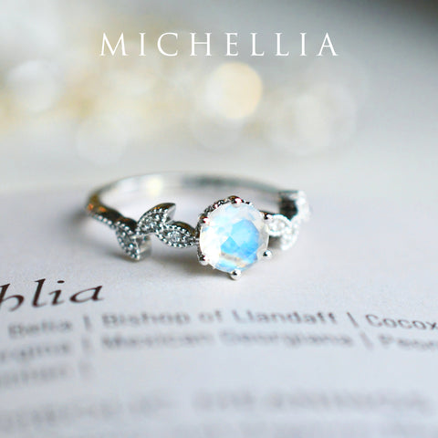 [Dahlia] Petite Floral Engagement Ring in Moonstone Women's Ring michelliafinejewelry   
