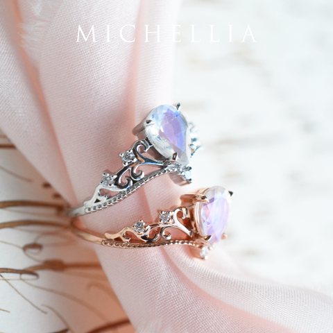 [Veronica] Vintage Crown Pear Enagement Ring in Moonstone Women's Ring michelliafinejewelry   