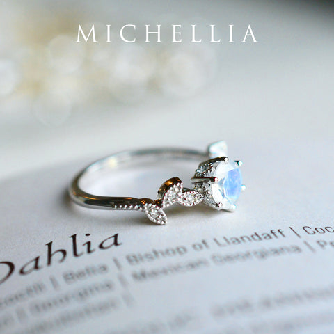 [Dahlia] Petite Floral Engagement Ring in Moonstone Women's Ring michelliafinejewelry   