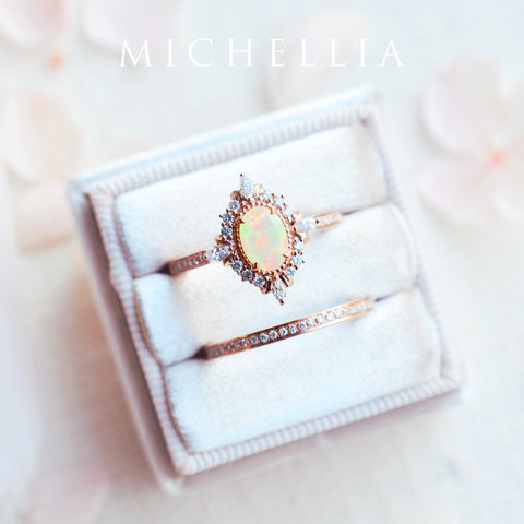 [Alessandra] Art Deco Oval Engagement Ring in Opal Women's Ring michelliafinejewelry   