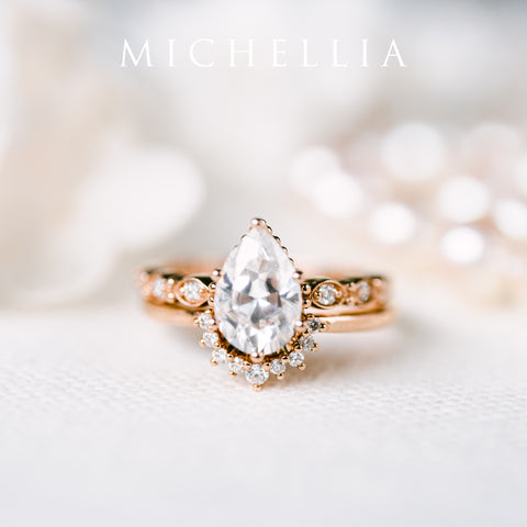[Emelia] Vintage Classic Crown Pear Cut Engagement Ring in Diamond / Moissanite Women's Ring michelliafinejewelry   