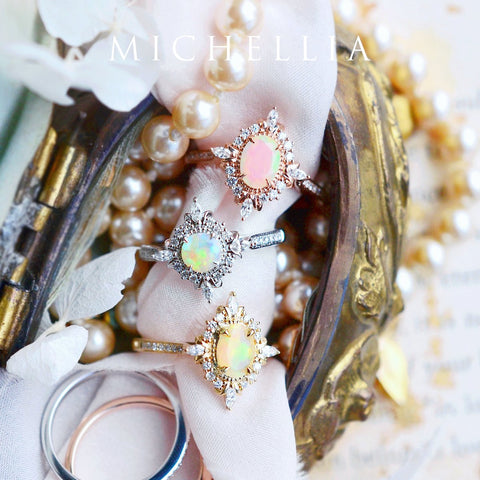 [Alessandra] Art Deco Oval Engagement Ring in Opal Women's Ring michelliafinejewelry   