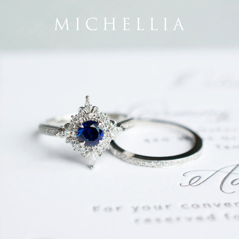 [Astrid] Art Deco Petite Engagement Ring in Lab Blue Sapphire Women's Ring michelliafinejewelry   