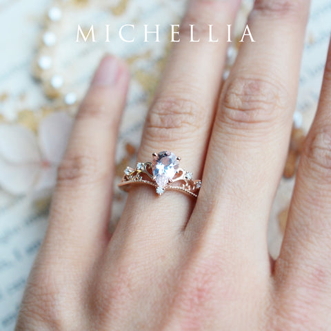 [Veronica] Vintage Crown Pear Cut Ring in Lab Alexandrite Women's Ring michelliafinejewelry   