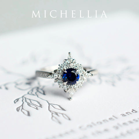 [Astrid] Art Deco Petite Engagement Ring in Lab Blue Sapphire Women's Ring michelliafinejewelry   