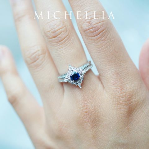 [Astrid] Art Deco Petite Engagement Ring in Lab Blue Sapphire Women's Ring michelliafinejewelry   