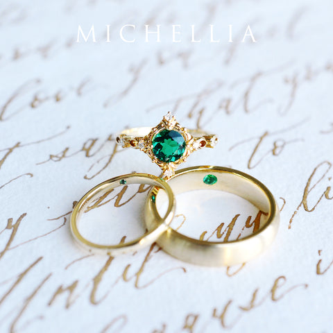 [Annalise] Victorian Heirloom Engagement Ring in Lab Emerald Women's Ring michelliafinejewelry