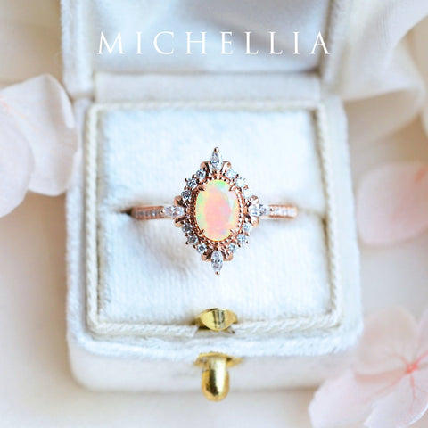 [Alessandra] Art Deco Oval Engagement Ring in Opal Women's Ring michelliafinejewelry   