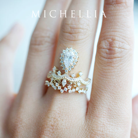 [Angelique] Venetian Crown Engagement Ring in Diamond / Moissanite Women's Ring michelliafinejewelry
