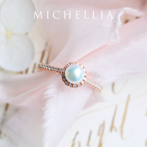 [Nova] Petite Halo Diamond Ring in Akoya Pearl Women's Ring michelliafinejewelry   