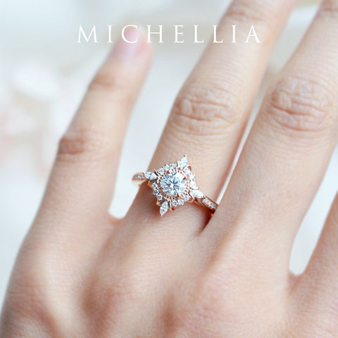 [Astrid] Art Deco Petite Engagement Ring in Diamond / Moissanite Women's Ring michelliafinejewelry   