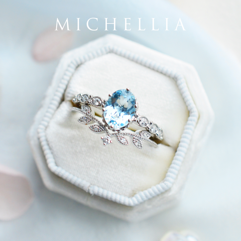 [Evelina] Vintage Classic Crown Oval Engagement Ring in Aquamarine Women's Ring michelliafinejewelry