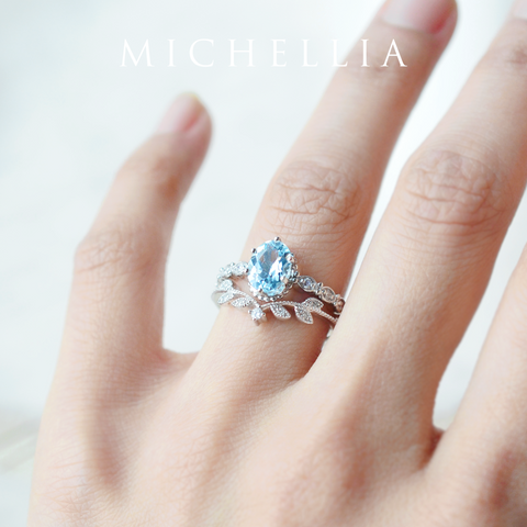 [Evelina] Vintage Classic Crown Oval Engagement Ring in Aquamarine Women's Ring michelliafinejewelry
