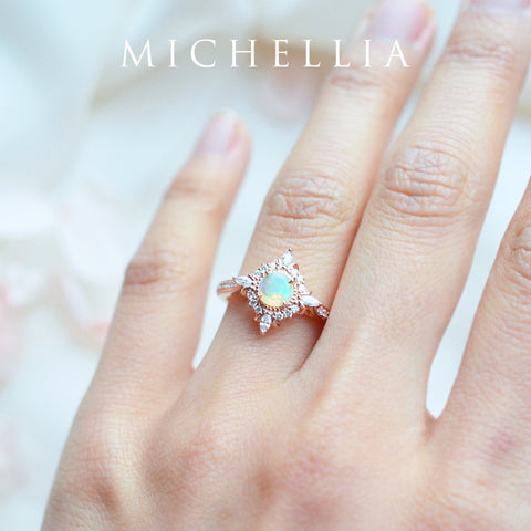 [Astrid] Art Deco Petite Ring in Opal Women's Ring michelliafinejewelry   