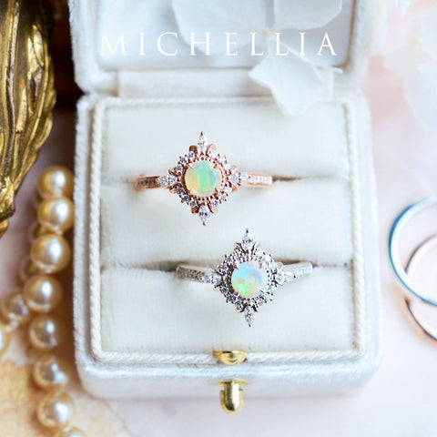 [Astrid] Art Deco Petite Ring in Opal Women's Ring michelliafinejewelry   