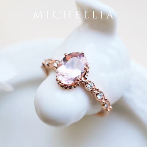 [Evelina] Vintage Classic Crown Oval Engagement Ring in Morganite Women's Ring michelliafinejewelry