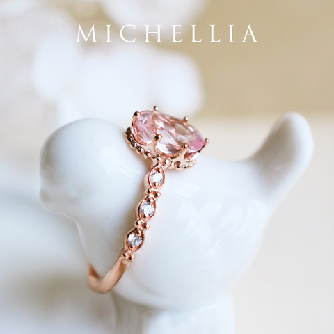 [Evelina] Vintage Classic Crown Oval Engagement Ring in Morganite Women's Ring michelliafinejewelry